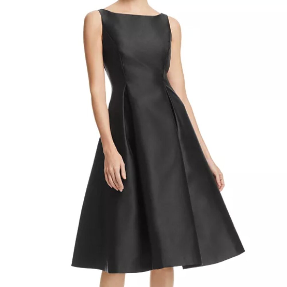 NWT Adrianna Papell Black Boat Neck Sleeveless A-Line Tea Length Dress Size 12